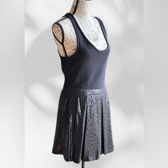 LaROK Deep Scoop Neck Dress, Black-on Black Leather-Look Skirted Bottom NWT (M) - Picture 2 of 8